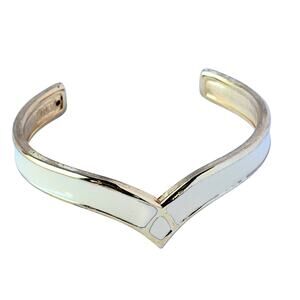 Napier Gold Cream Enamel Cuff Bracelet Vintage Signed Boxed